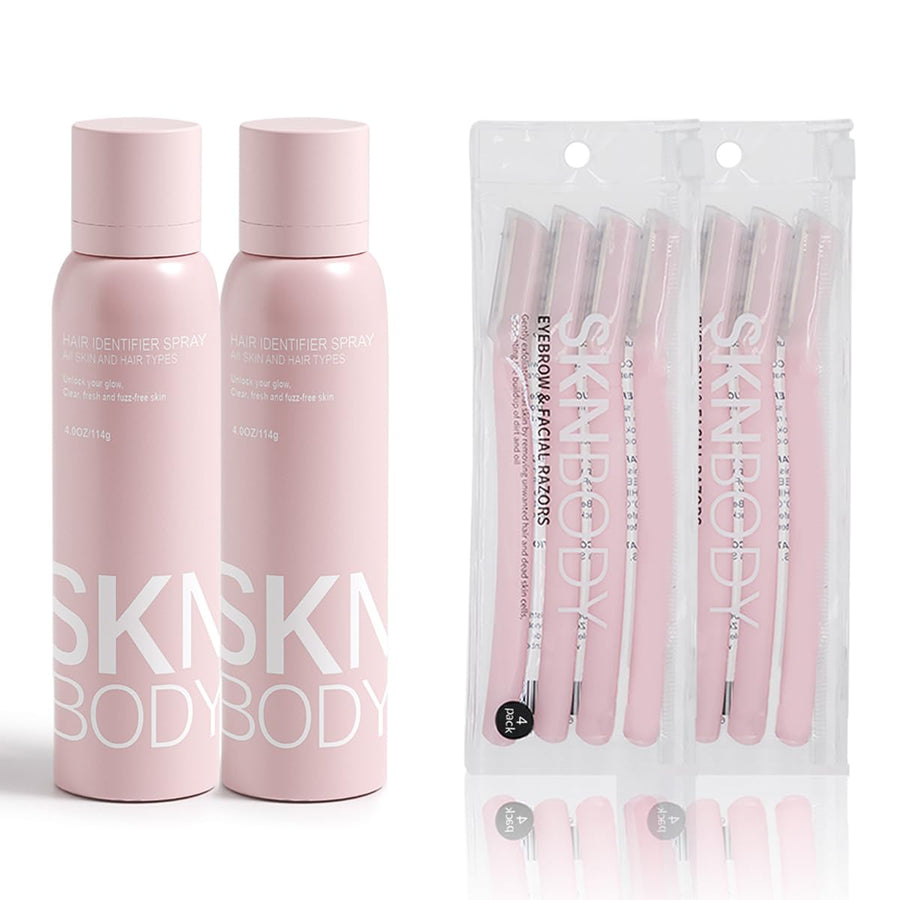 Haarerkennungsspray mit Dermaplaner Set 2er-Pack, Gesichts-Haarentfernungs-Kit mit 4 Rasierern zur Gesichtsrasur und Dermaplaning